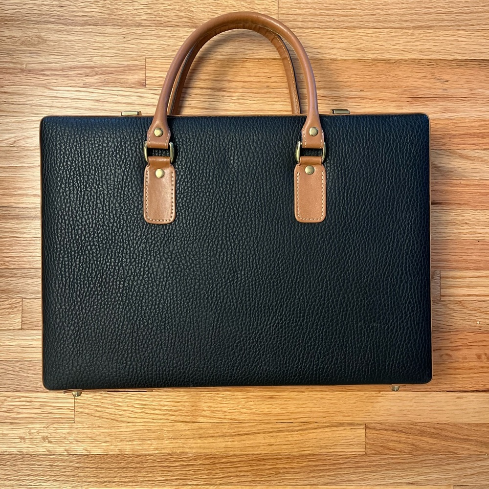 Geoffrey Beene Black leather Briefcase with Brown Handles - Picture 4 of 10